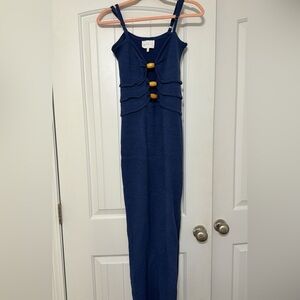 Sleeveless Navy Maxi Dress with Decorative Buttons